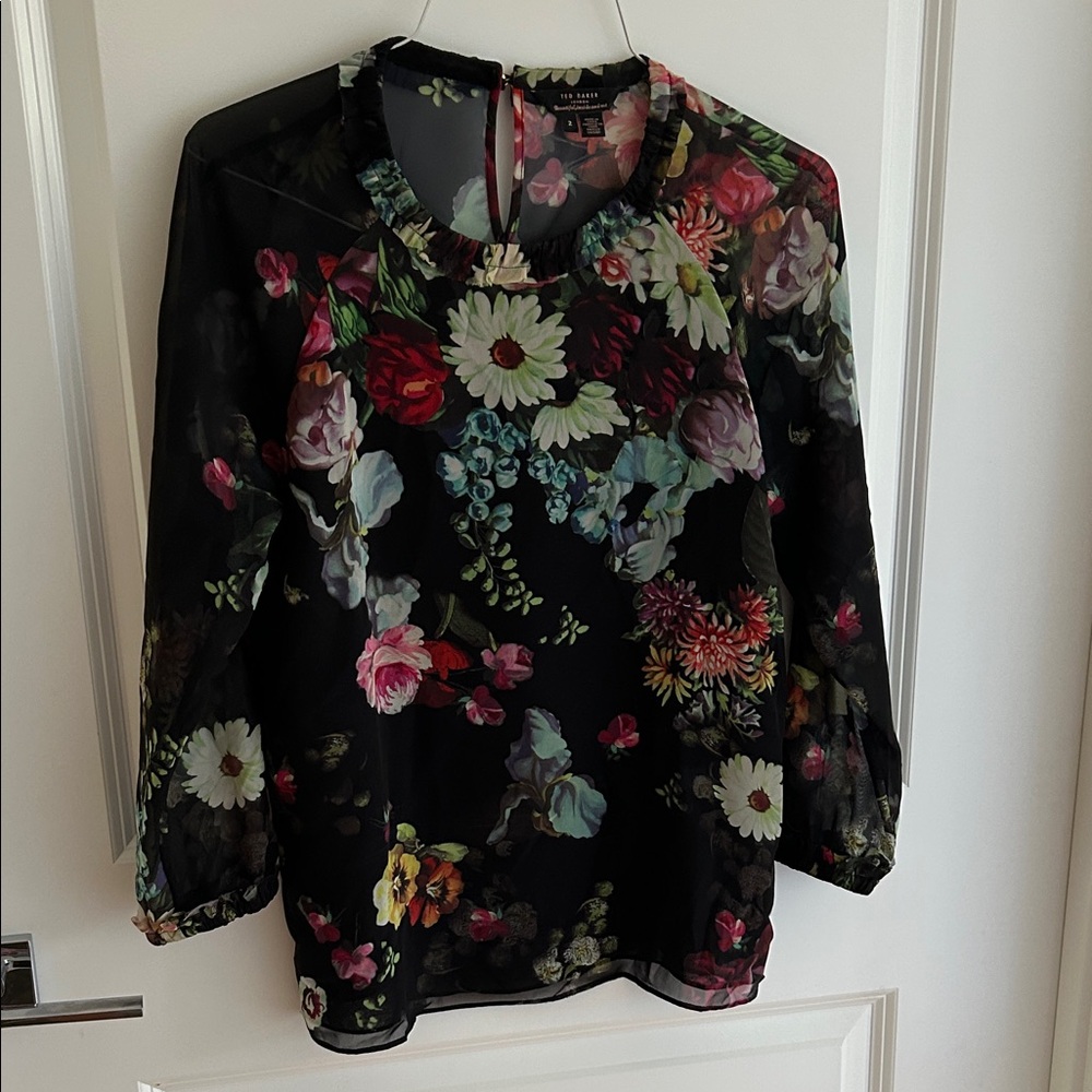 Ted Baker Black Multicolor Floral Blouse